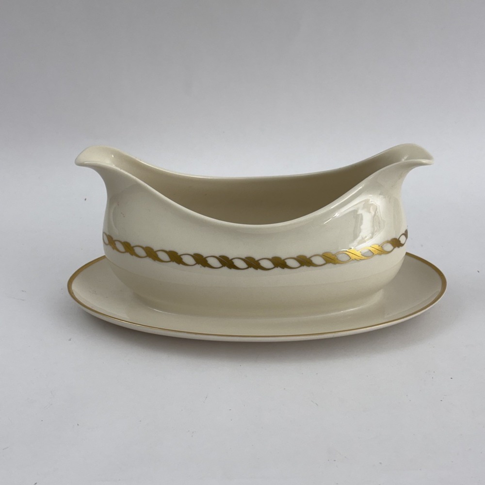 Vintage Franciscan Fine China Del Monte Cream Gold Accent Gravy Boat Underplate‎